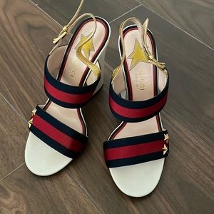Gucci Grosgrain Web Aline Heel Sandal 38